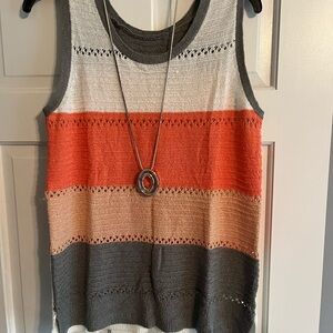 Striped Sleeveless Knit Top - Orange, Cream, Gray